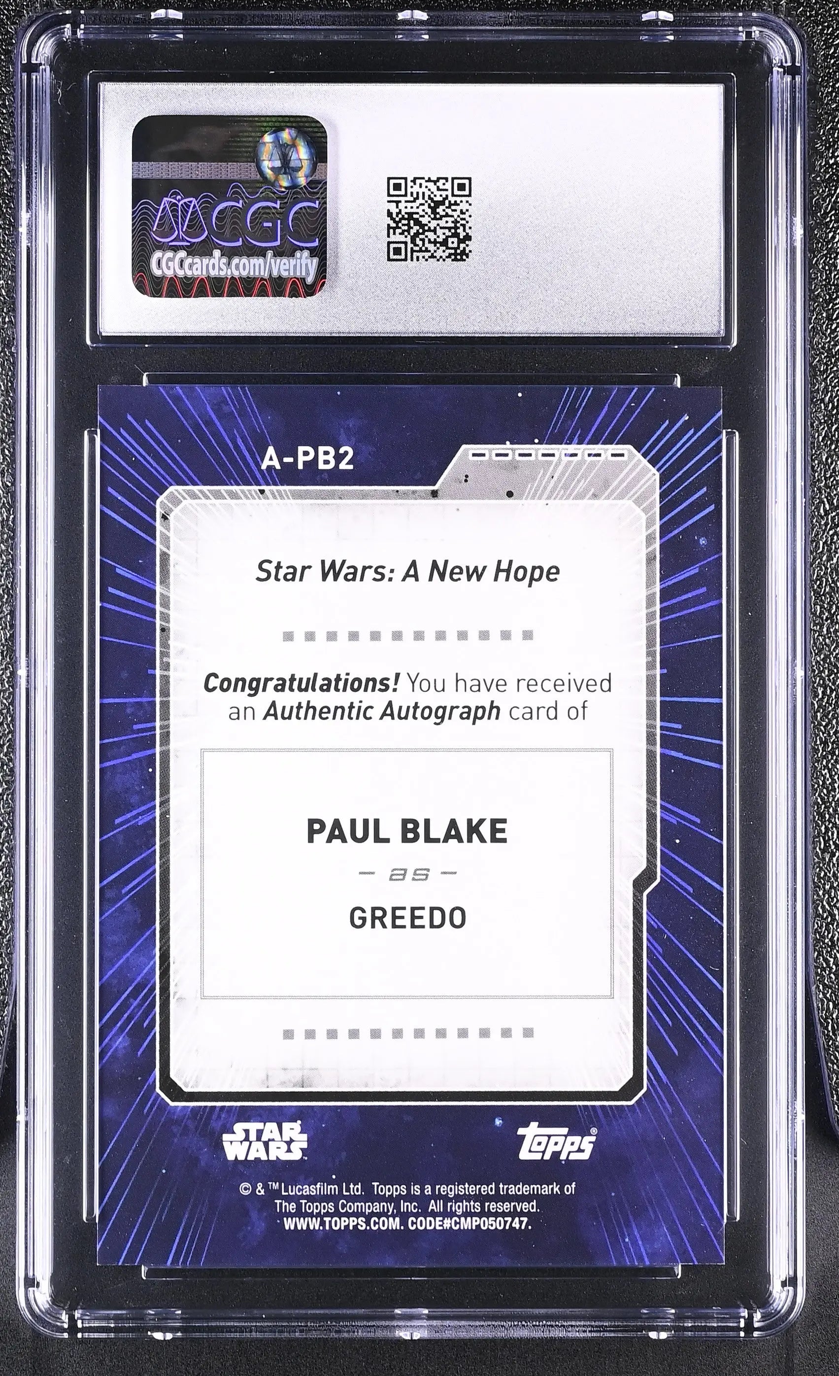 2022 Topps Star Wars Signature Series Autograph Paul Blake CGC 10 Auto 10 