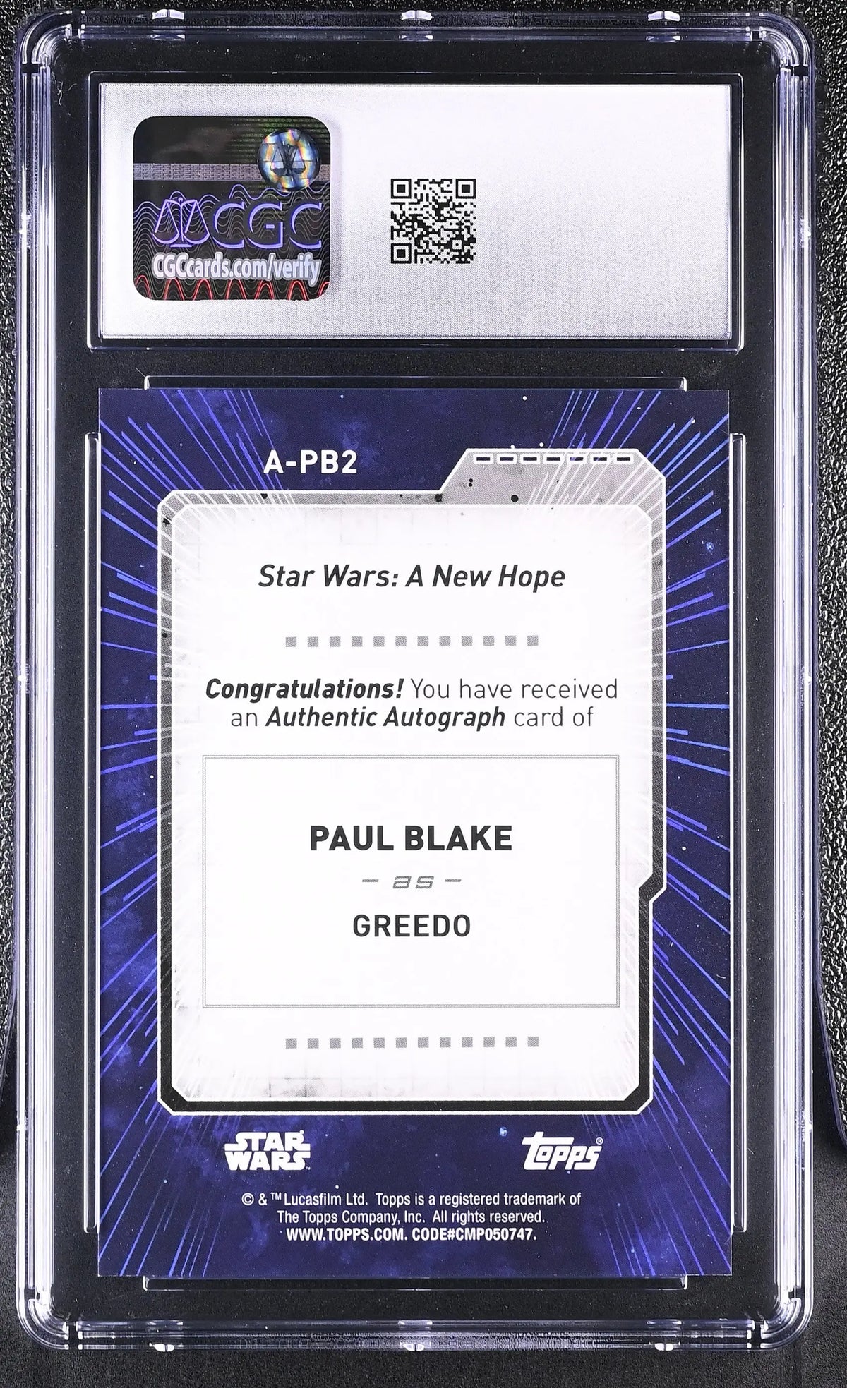 2022 Topps Star Wars Signature Series Autograph Paul Blake CGC 10 Auto 10 