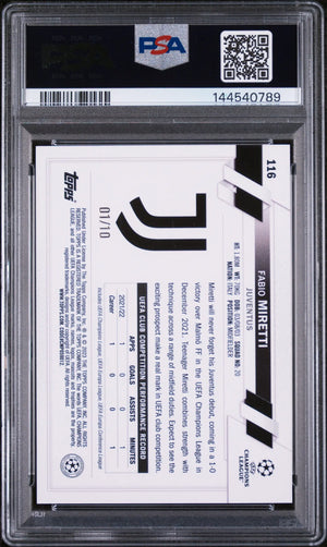 2022 Topps UEFA Club Competitions 1st Edition Black Fabio Miretti 1/10 /10 PSA 9 