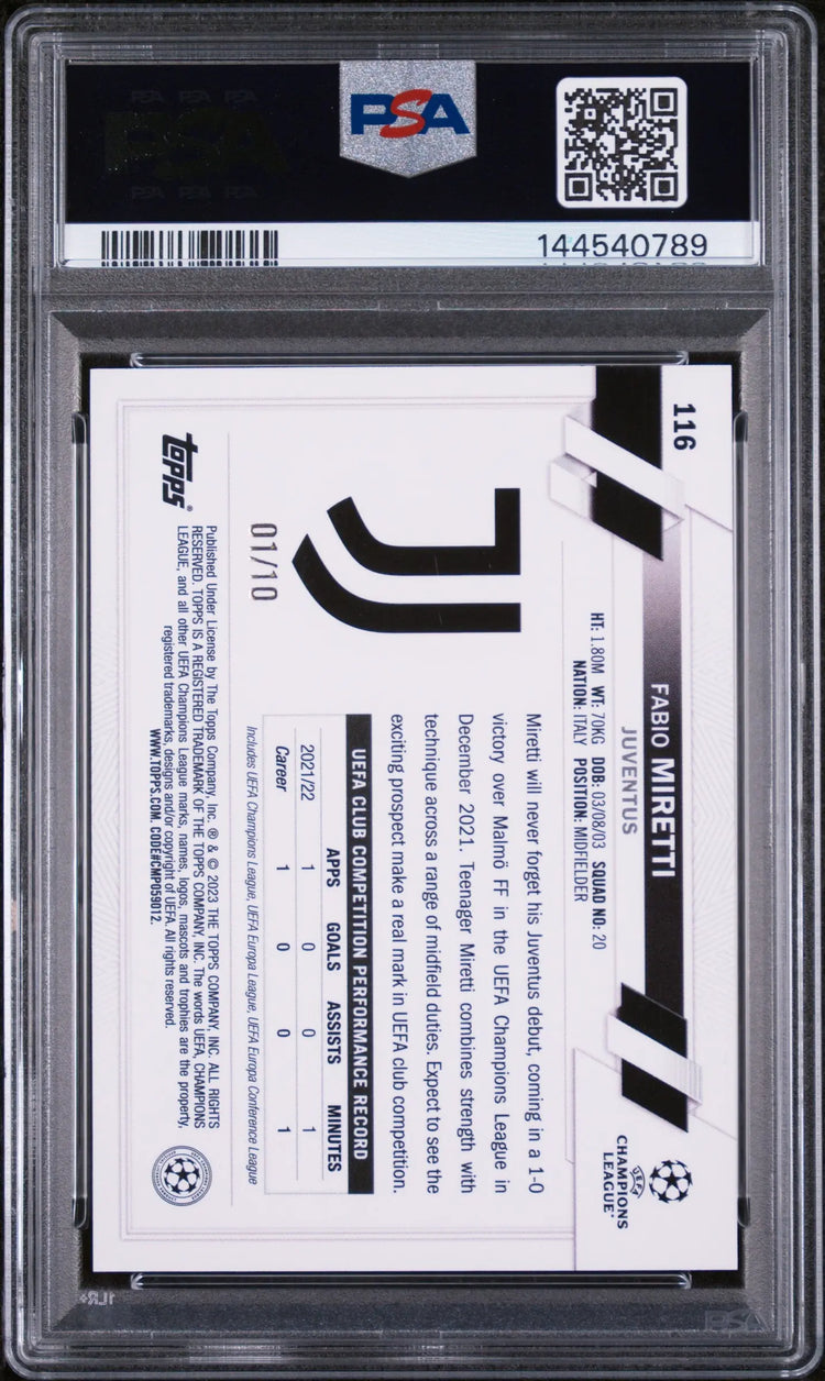 2022 Topps UEFA Club Competitions 1st Edition Black Fabio Miretti 1/10 /10 PSA 9 