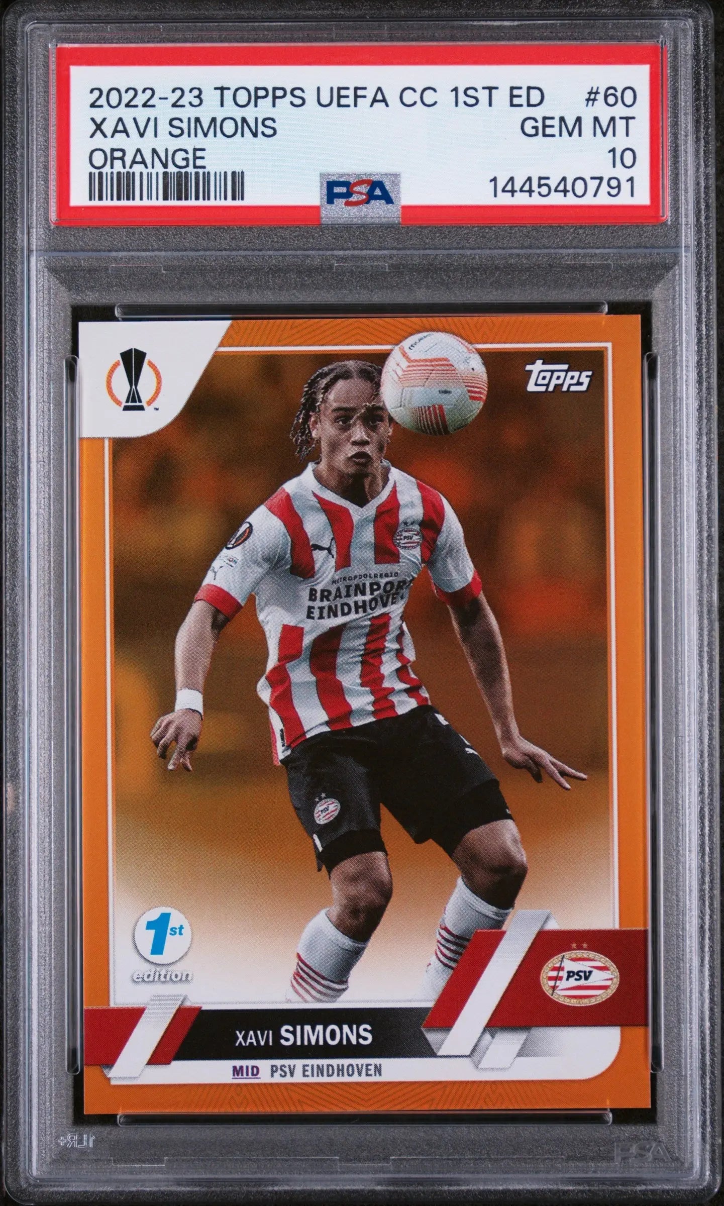 2022 Topps UEFA Club Competitions 1st Edition Orange Xavi Simons /25 PSA 10 