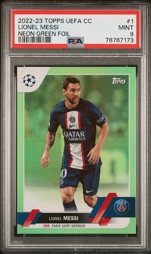 2022 Topps UEFA Club Competitions Lionel Messi Neon Green Foil /199 PSA 9 