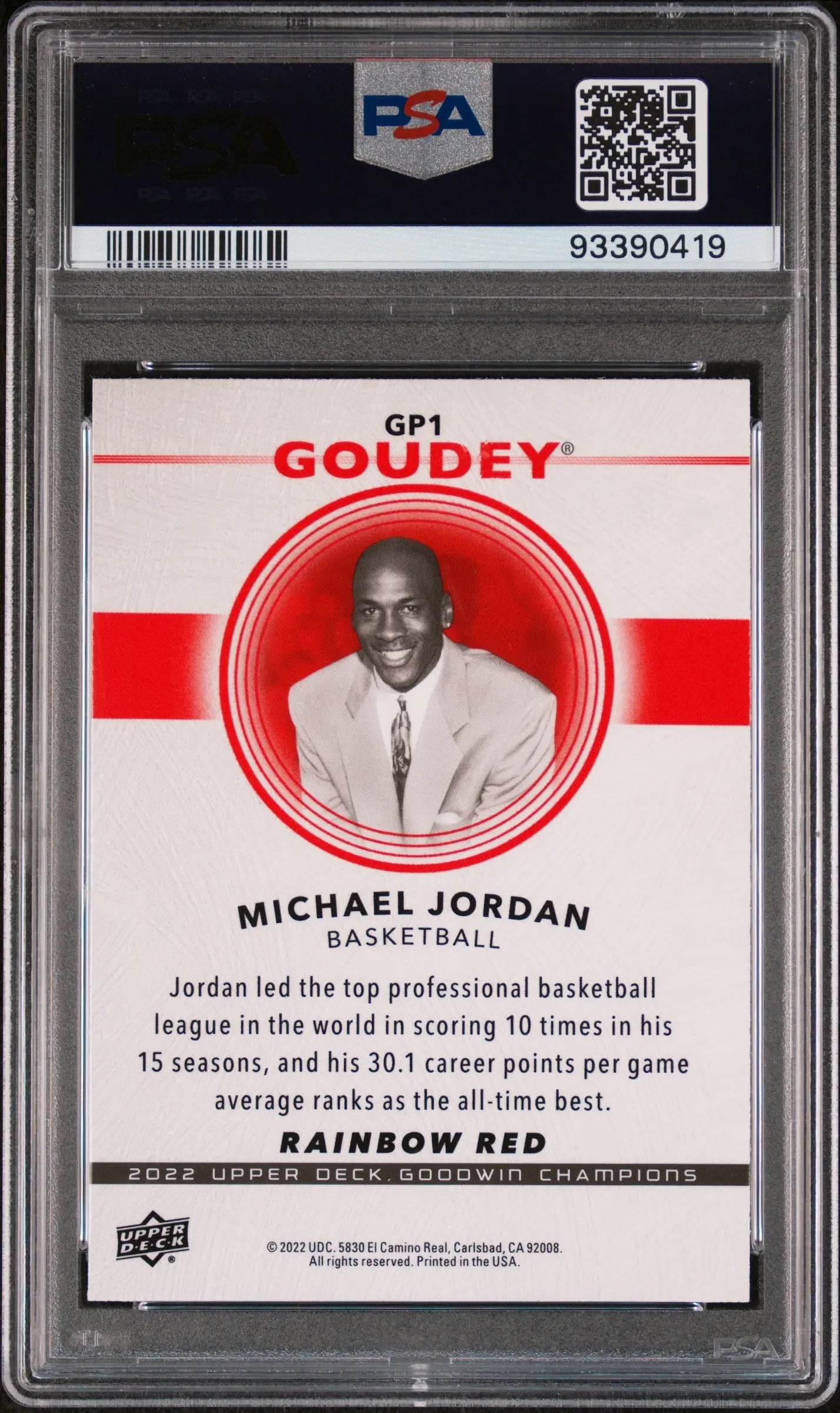 2022 UD Goodwin Champions Goudey Platinum Michael Jordan Rainbow Red PSA 9 