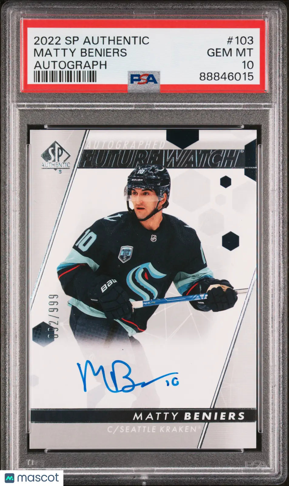 2022 UD SP Authentic Matty Beniers Future Watch RC Autograph Auto PSA 10 /999 