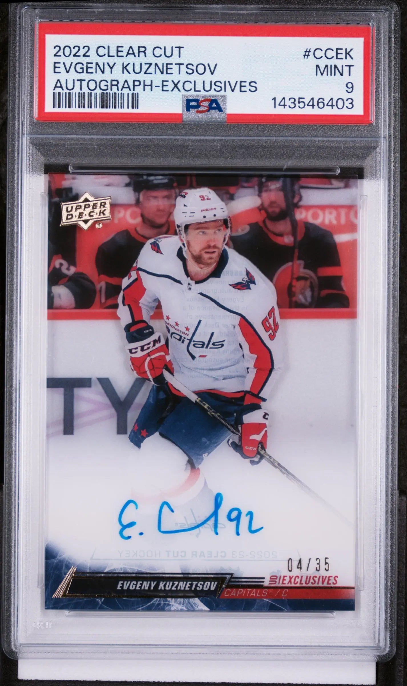 2022 Upper Deck Clear Cut Autographs Evgeny Kuznetsov UD Exclusives /35 PSA 9 