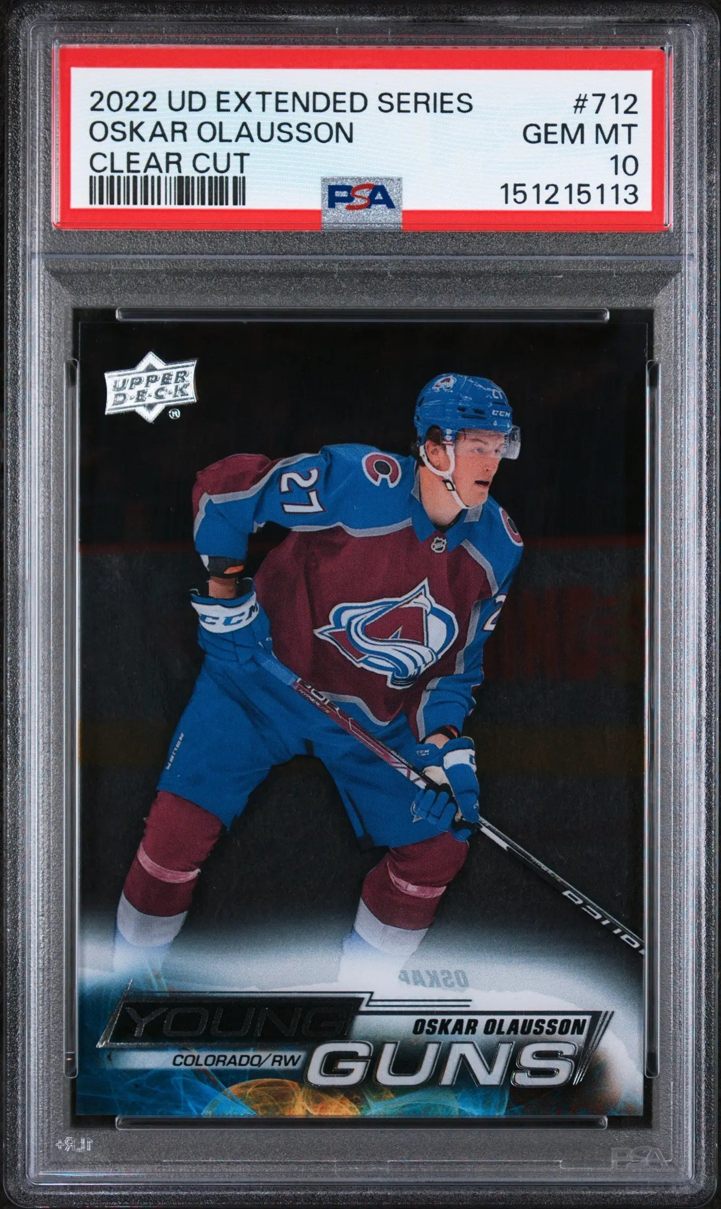2022 Upper Deck Extended Young Guns Rookie Oskar Olausson Clear Cut RC PSA 10 