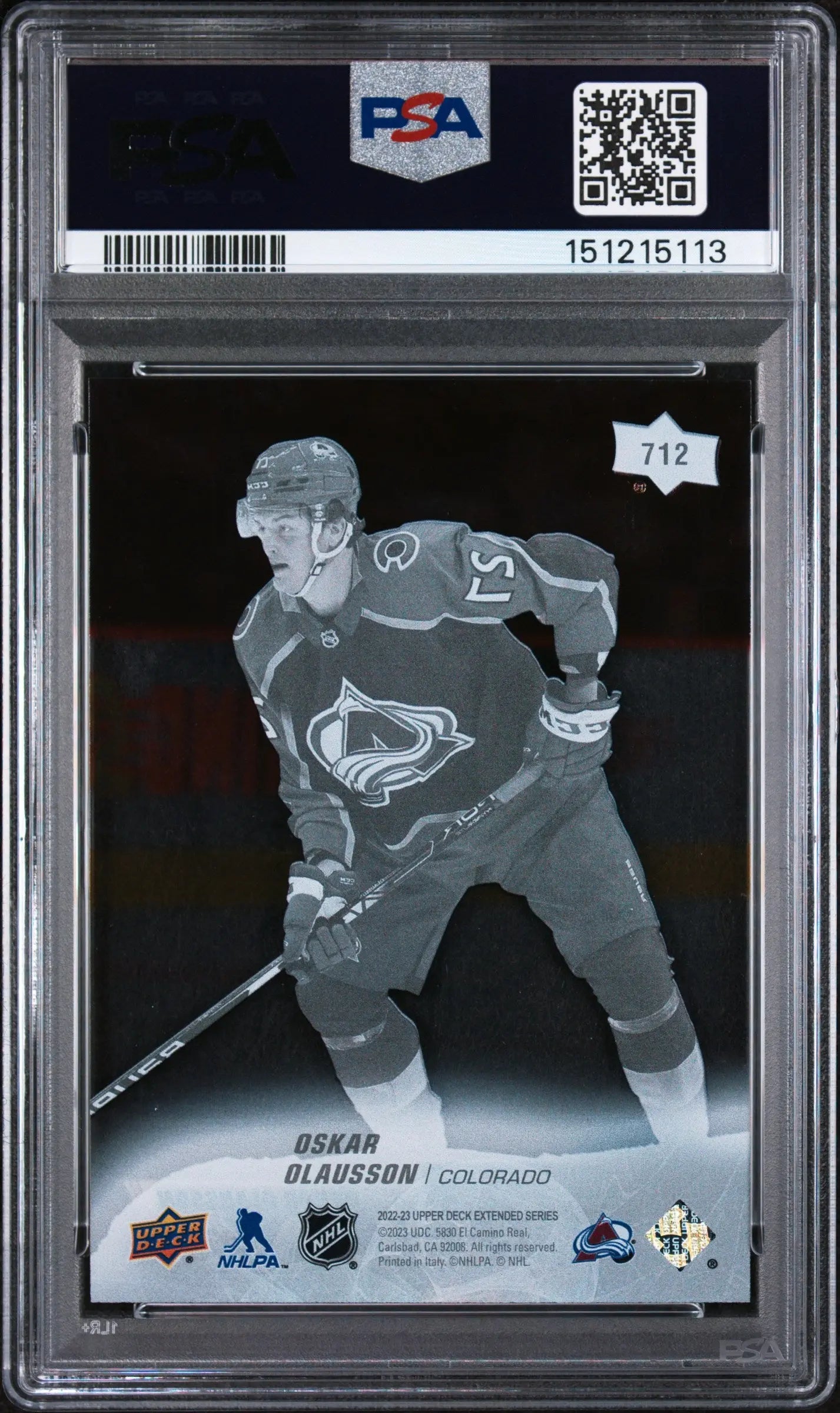 2022 Upper Deck Extended Young Guns Rookie Oskar Olausson Clear Cut RC PSA 10 