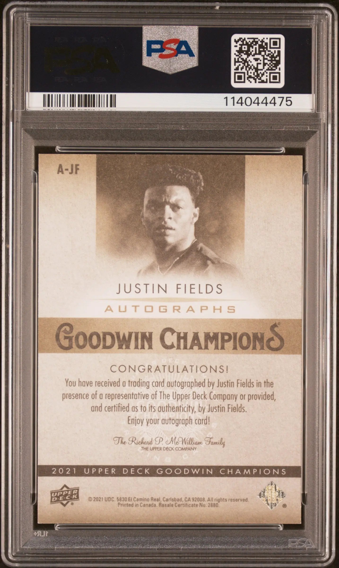 2022 Upper Deck Goodwin Champions Update Auto Justin Fields PSA 9 Auto 10 