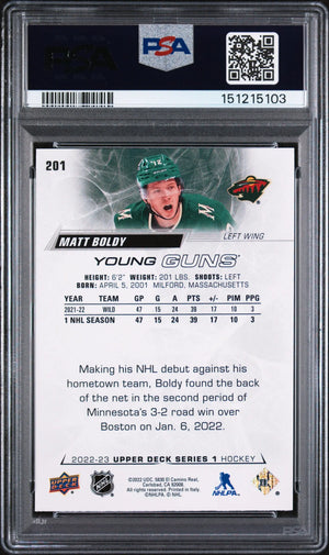 2022 Upper Deck Series 1 Young Guns Rookie Matt Boldy RC PSA 9 
