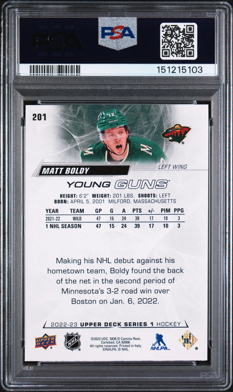 2022 Upper Deck Series 1 Young Guns Rookie Matt Boldy RC PSA 9 