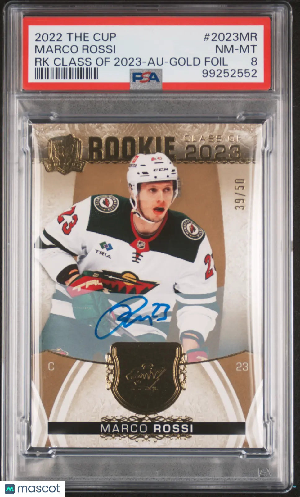 2022 Upper Deck The Cup Rookie Class Of 2023 Marco Rossi Gold Foil 39/50 PSA 8 