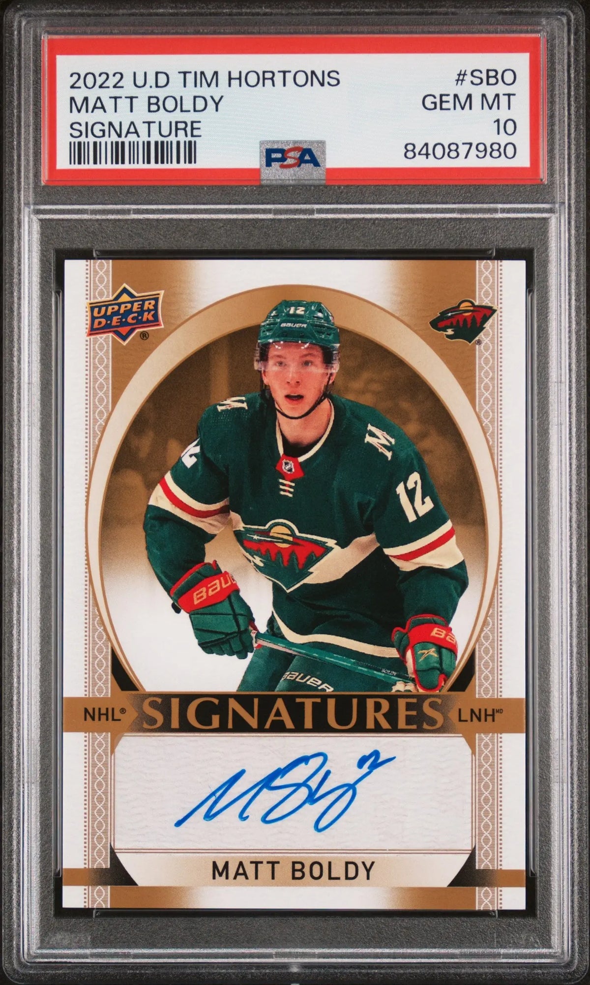 2022 Upper Deck Tim Hortons Autograph Matt Boldy Auto PSA 10 