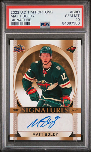 2022 Upper Deck Tim Hortons Autograph Matt Boldy Auto PSA 10 