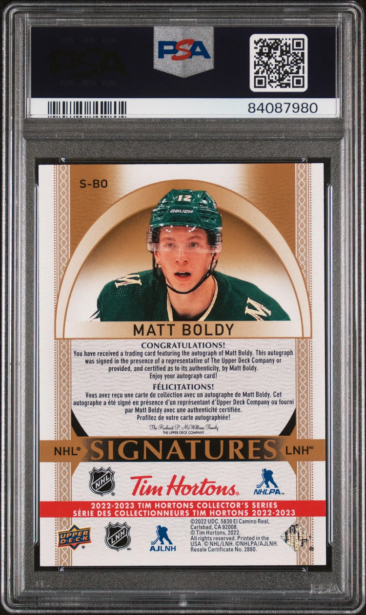 2022 Upper Deck Tim Hortons Autograph Matt Boldy Auto PSA 10 