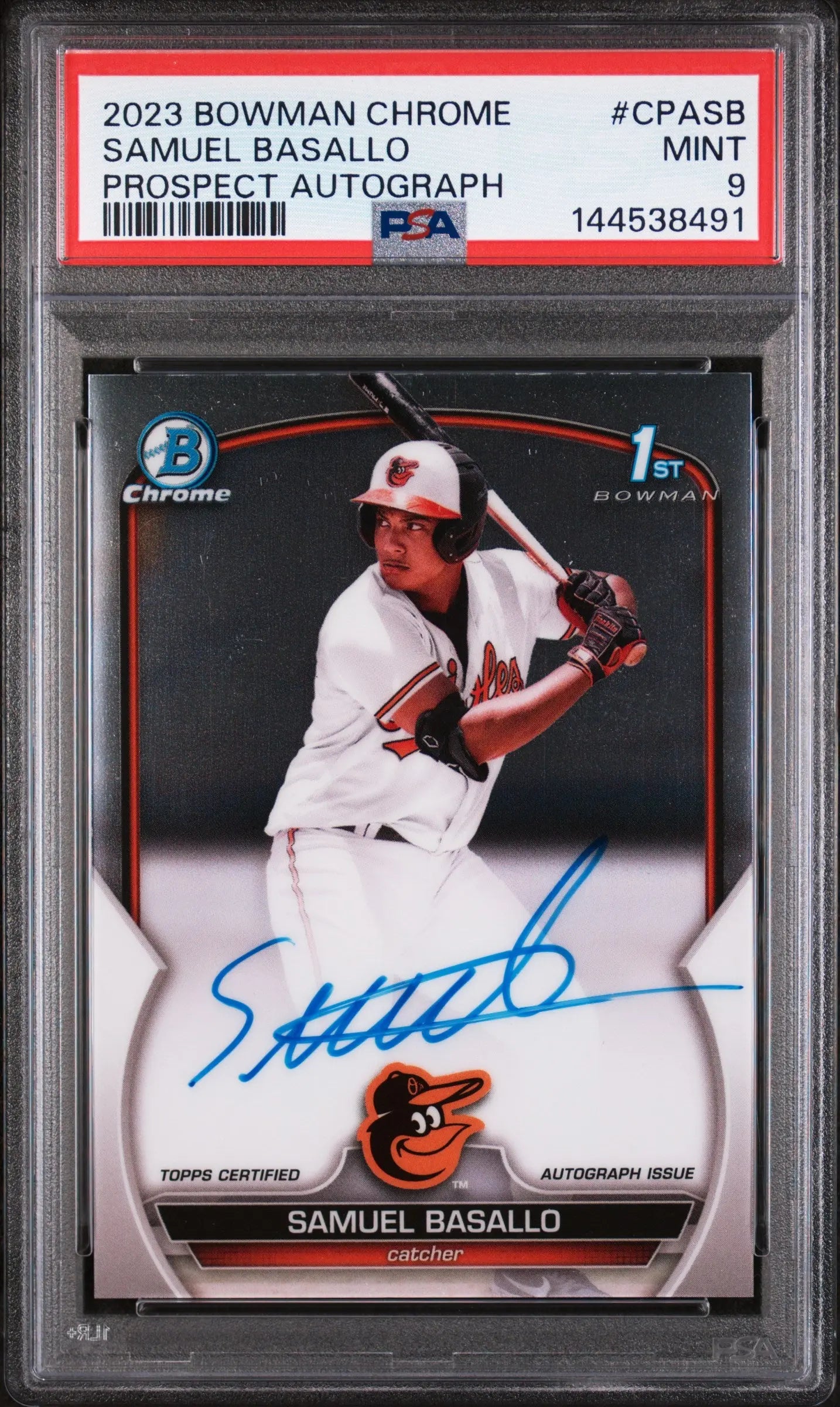 2023 1st Bowman Chrome Prospect Autograph Auto Samuel Basallo RC Rookie PSA 9 