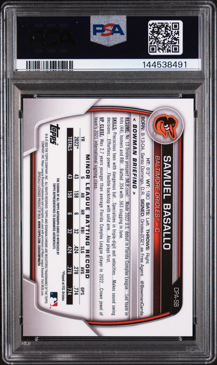 2023 1st Bowman Chrome Prospect Autograph Auto Samuel Basallo RC Rookie PSA 9 