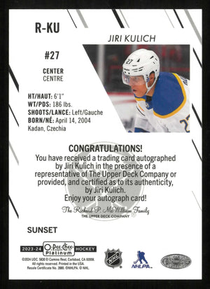 2023-24 O-Pee-Chee OPC Platinum Rookie Autograph Jiri Kulich Sunset Auto SP 