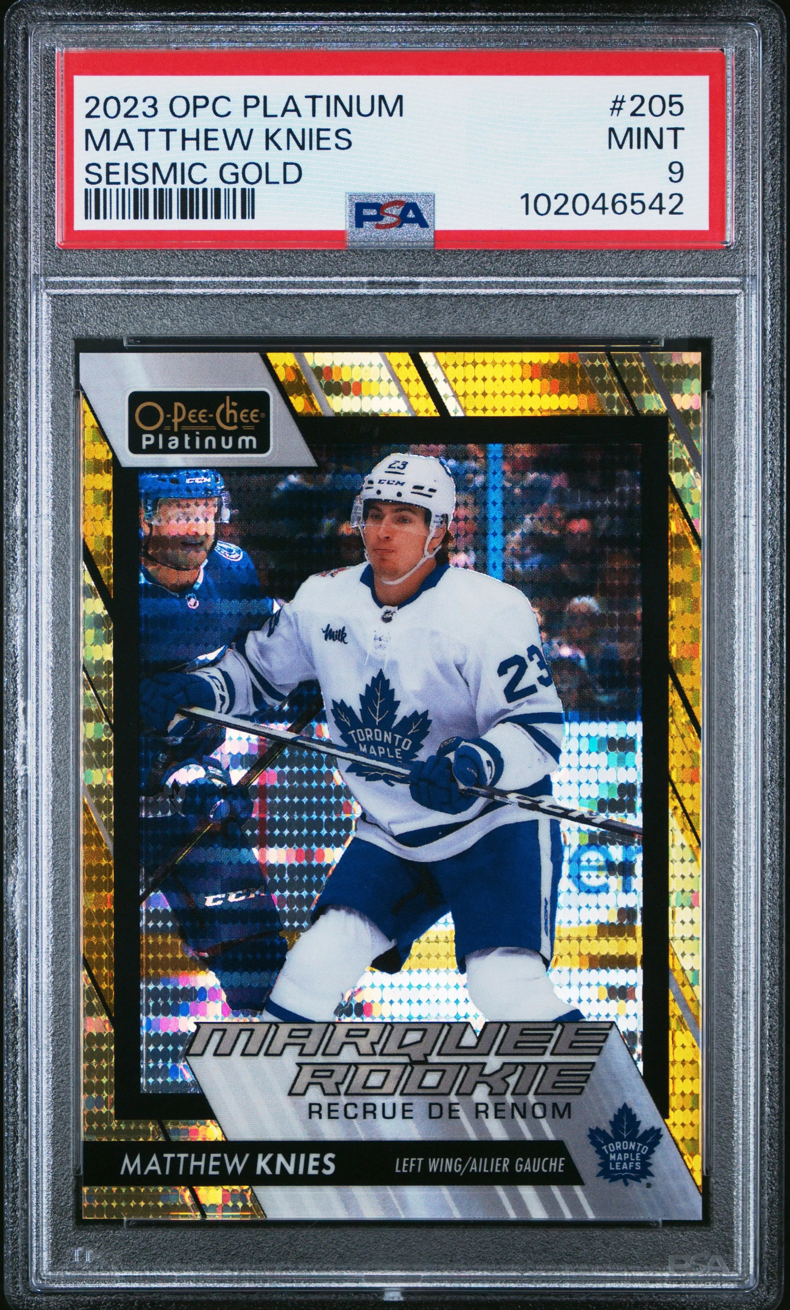 2023-24 O-Pee-Chee Platinum Matthew Knies Marquee RC Seismic Gold PSA 9 /50 