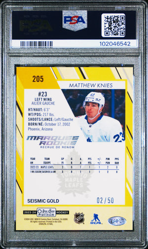 2023-24 O-Pee-Chee Platinum Matthew Knies Marquee RC Seismic Gold PSA 9 /50 