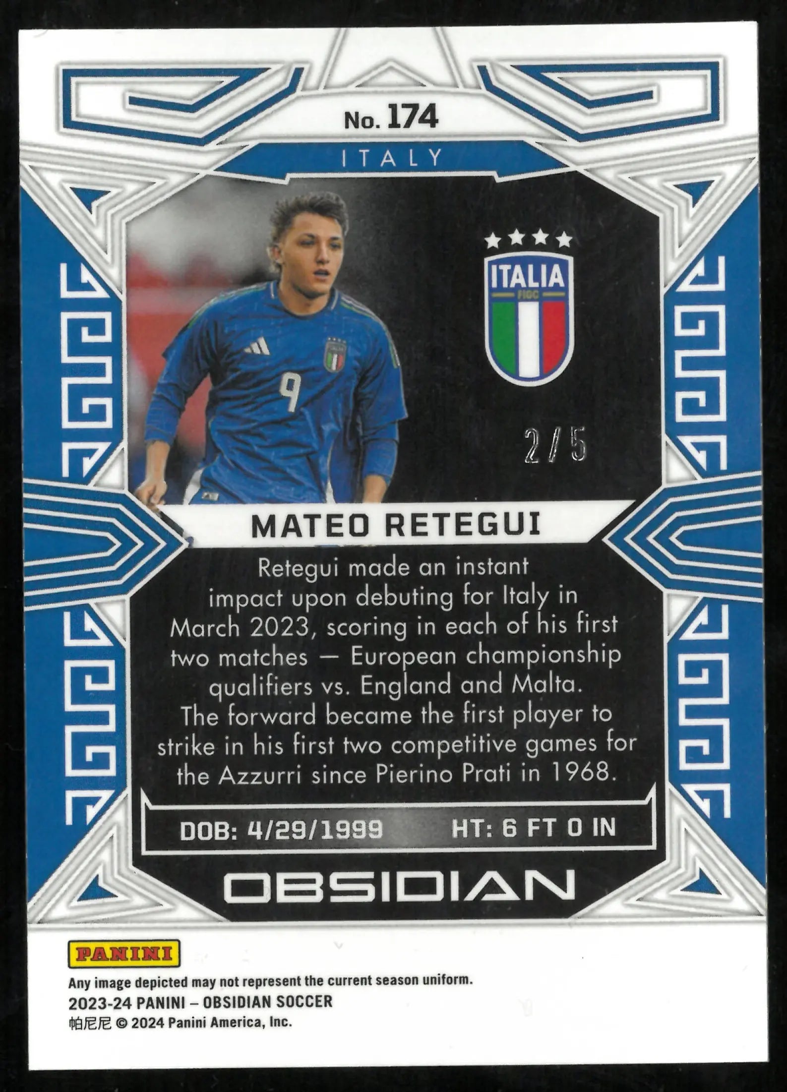 2023-24 Obsidian Soccer Mateo Retegui RC Green Electric Etch /5 