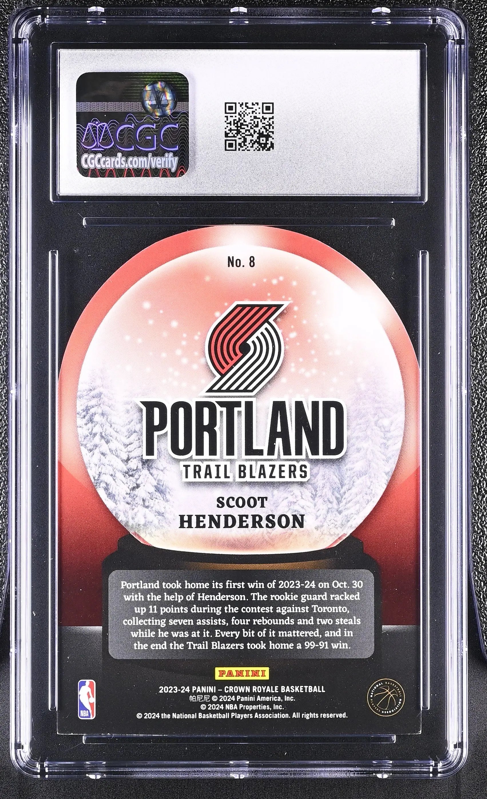 2023-24 Panini Crown Royale Scoot Henderson Blue Sno Globe /75 CGC 9 