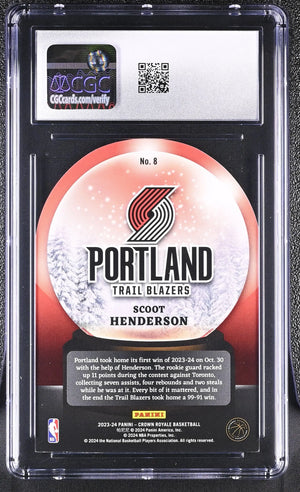 2023-24 Panini Crown Royale Scoot Henderson Blue Sno Globe /75 CGC 9 