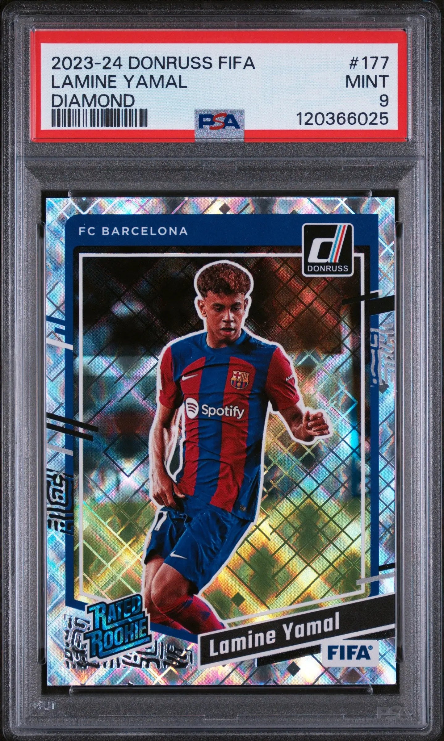 2023-24 Panini Donruss FIFA Rated Rookie Lamine Yamal Diamond RC PSA 9 