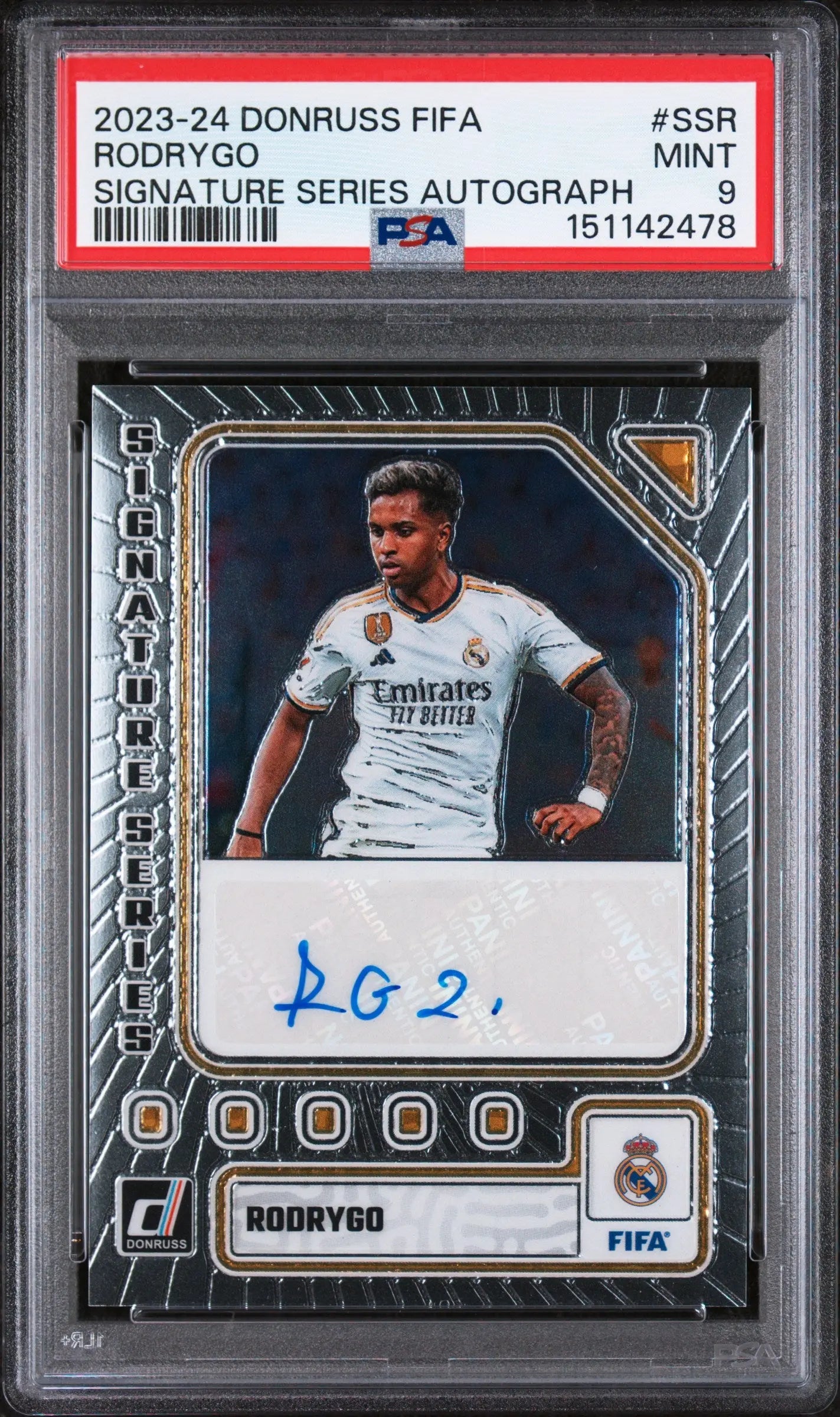 2023-24 Panini Donruss FIFA Signature Series Autographs Rodrygo Auto PSA 9 