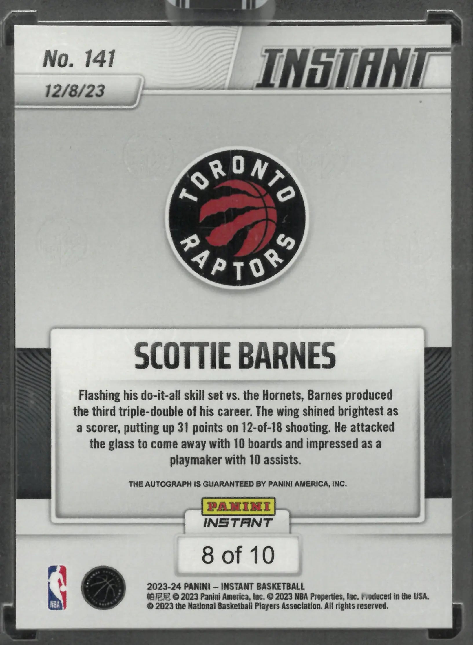 2023-24 Panini Instant Autograph Scottie Barnes Auto 