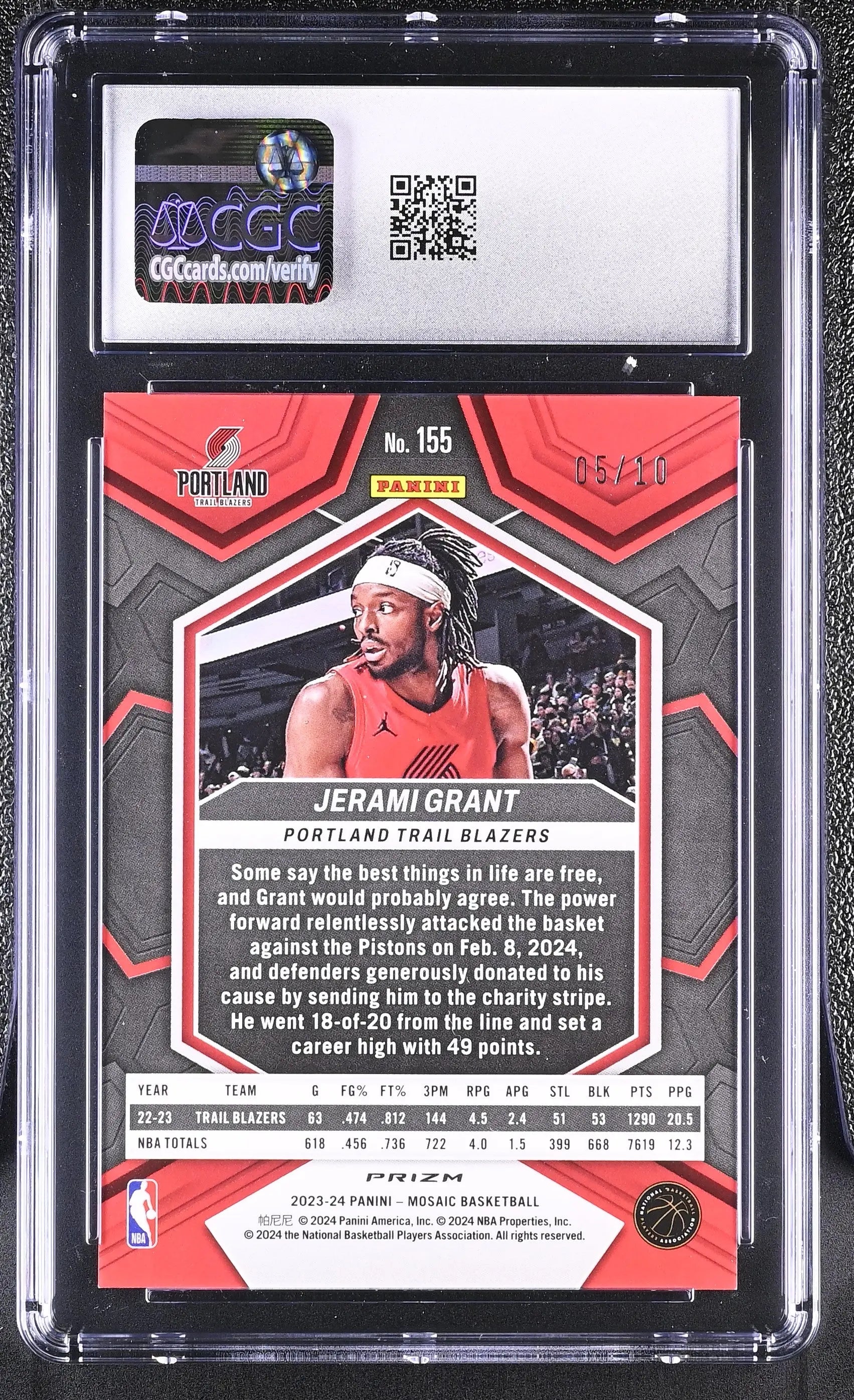 2023-24 Panini Mosaic Jerami Grant Gold International /10 CGC 10 