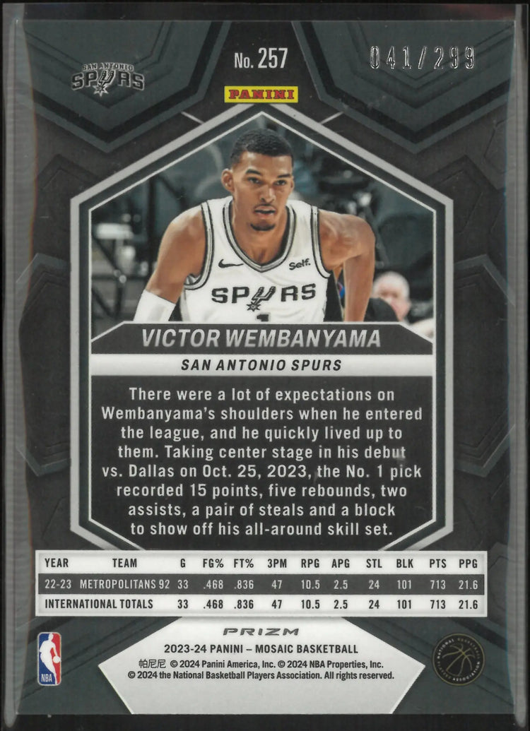 2023-24 Panini Mosaic  Rookie Victor Wembanyama Red Raywave /299 RC 