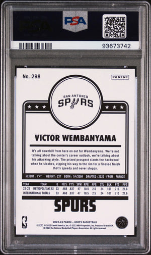 2023-24 Panini NBA Hoops Victor Wembanyama RC Rookie #298 PSA 10 