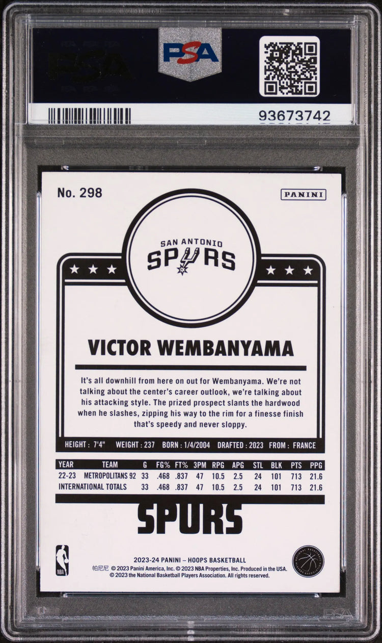2023-24 Panini NBA Hoops Victor Wembanyama RC Rookie #298 PSA 10 