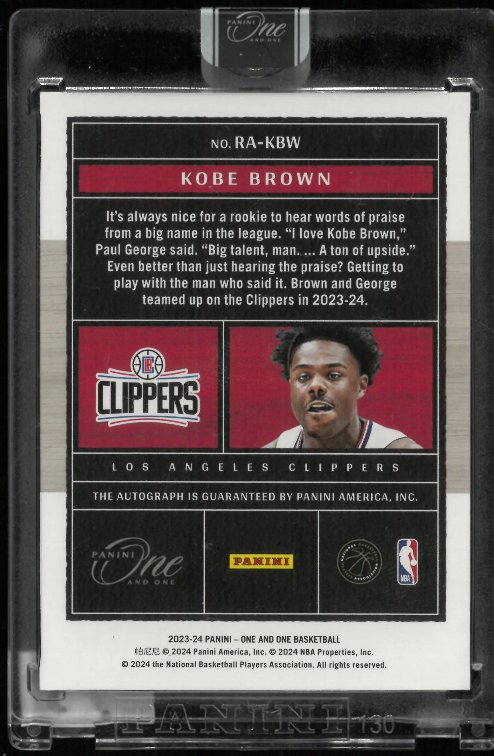 2023-24 Panini One and One Basketball Kobe Brown Rookie Autograph RC /49 