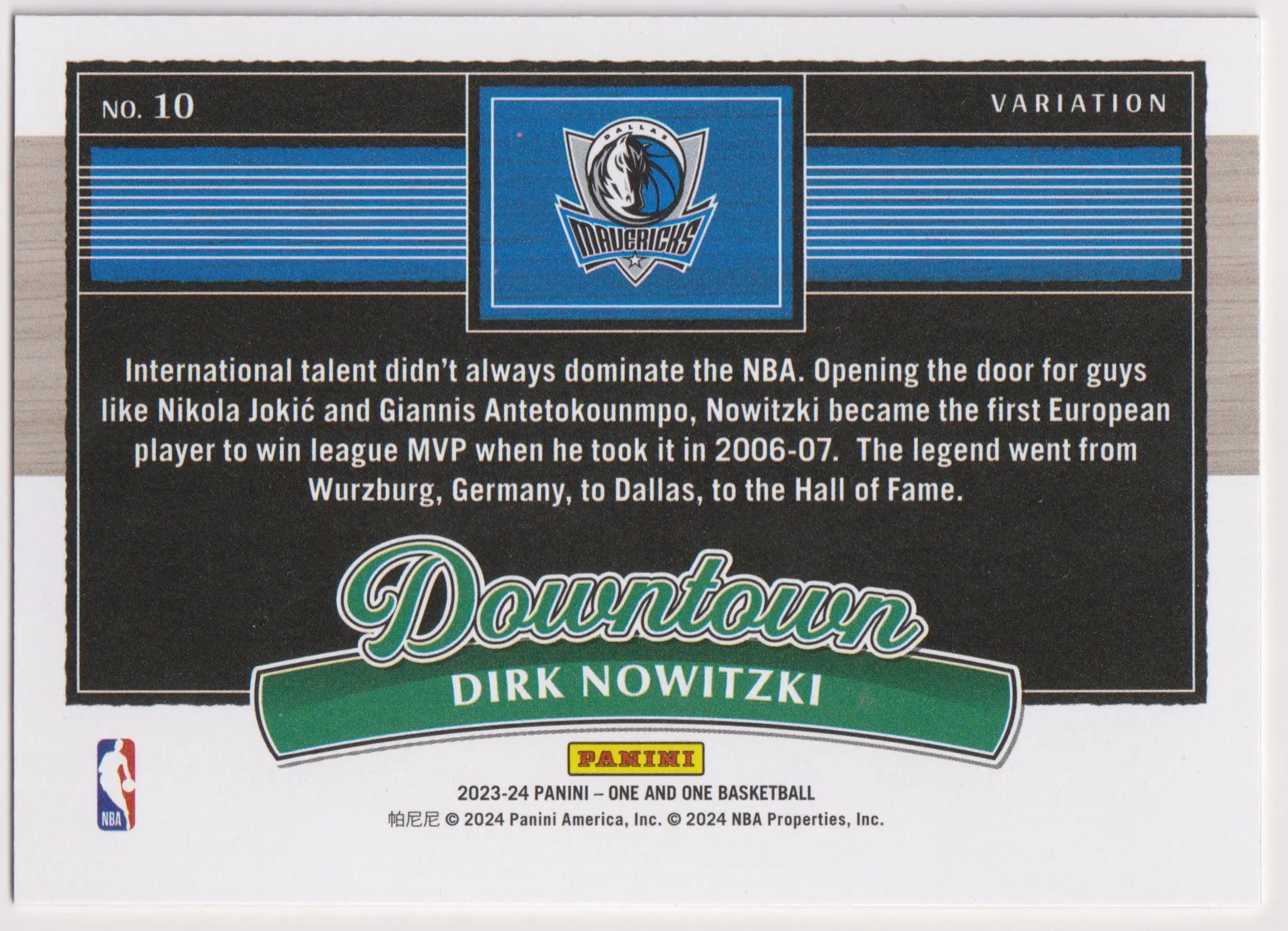 2023-24 Panini One and One Dirk Nowitzki Downtown Variation 