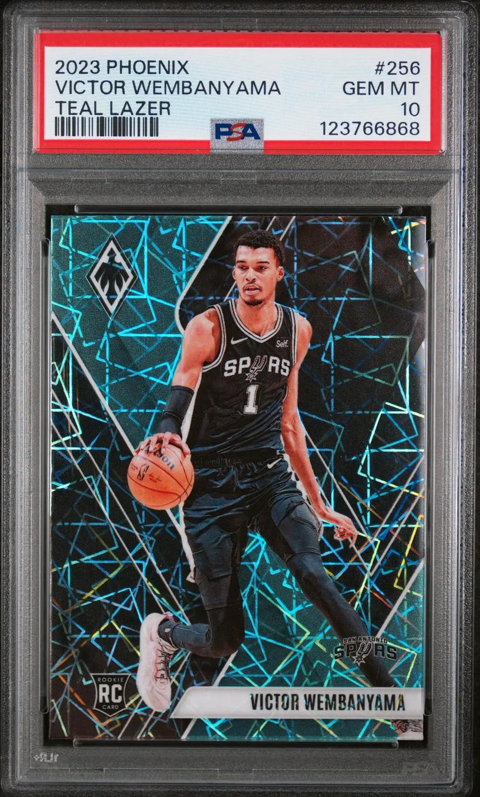 2023-24 Panini Phoenix Basketball Rookie Victor Wembanyama RC Teal Lazer PSA 10 