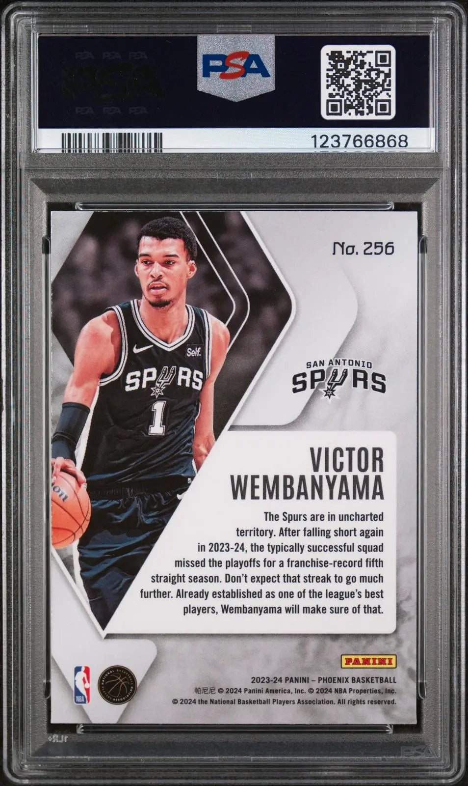 2023-24 Panini Phoenix Basketball Rookie Victor Wembanyama RC Teal Lazer PSA 10 