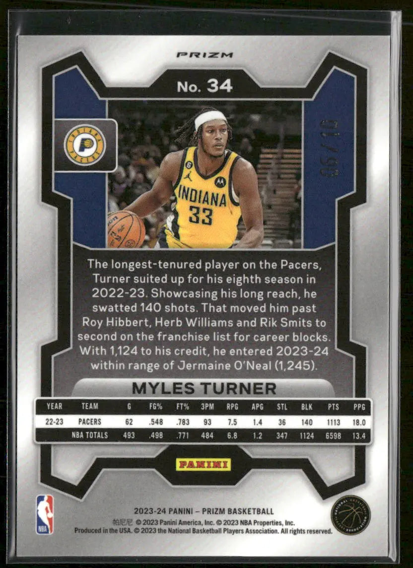 2023-24 Panini Prizm Basketball Gold Myles Turner /10 