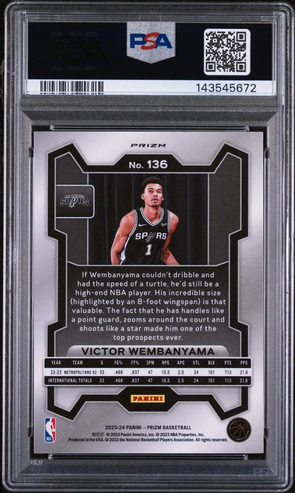 2023-24 Panini Prizm Basketball Rookie Victor Wembanyama RC Green Prizm PSA 9 