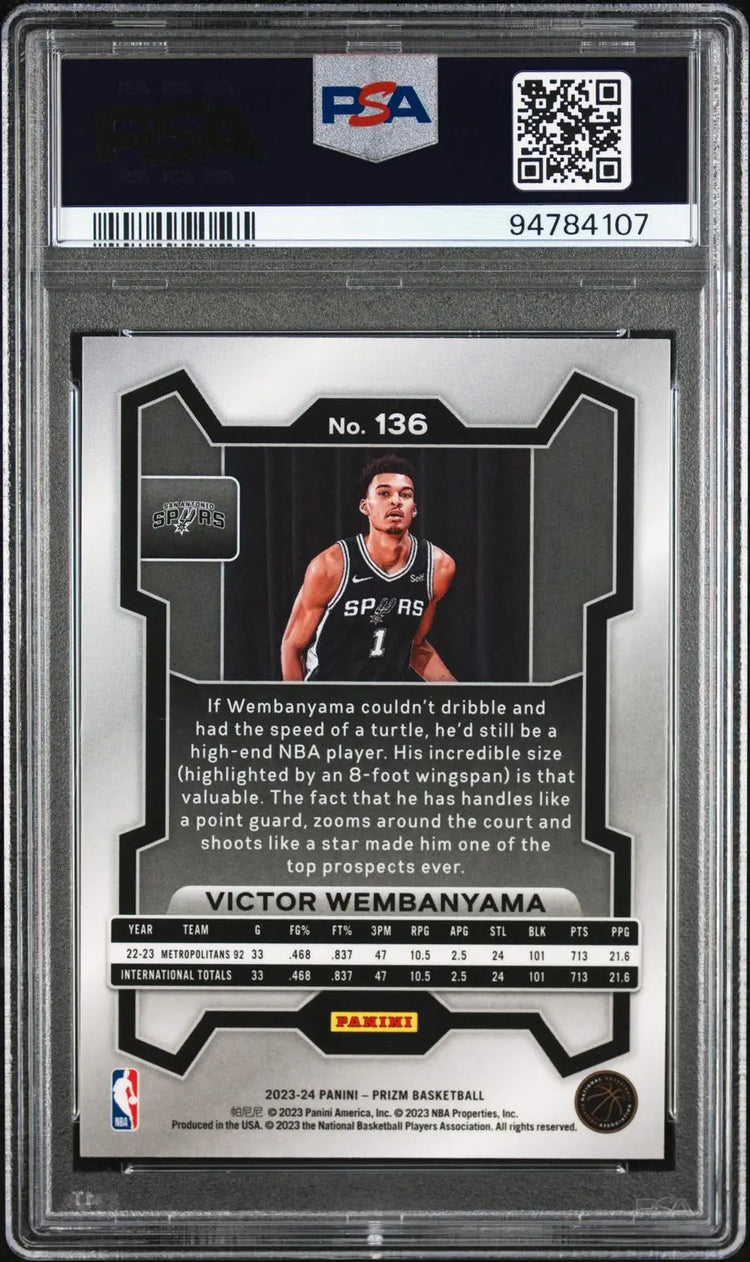 2023-24 Panini Prizm Basketball Rookie Victor Wembanyama RC PSA 10 