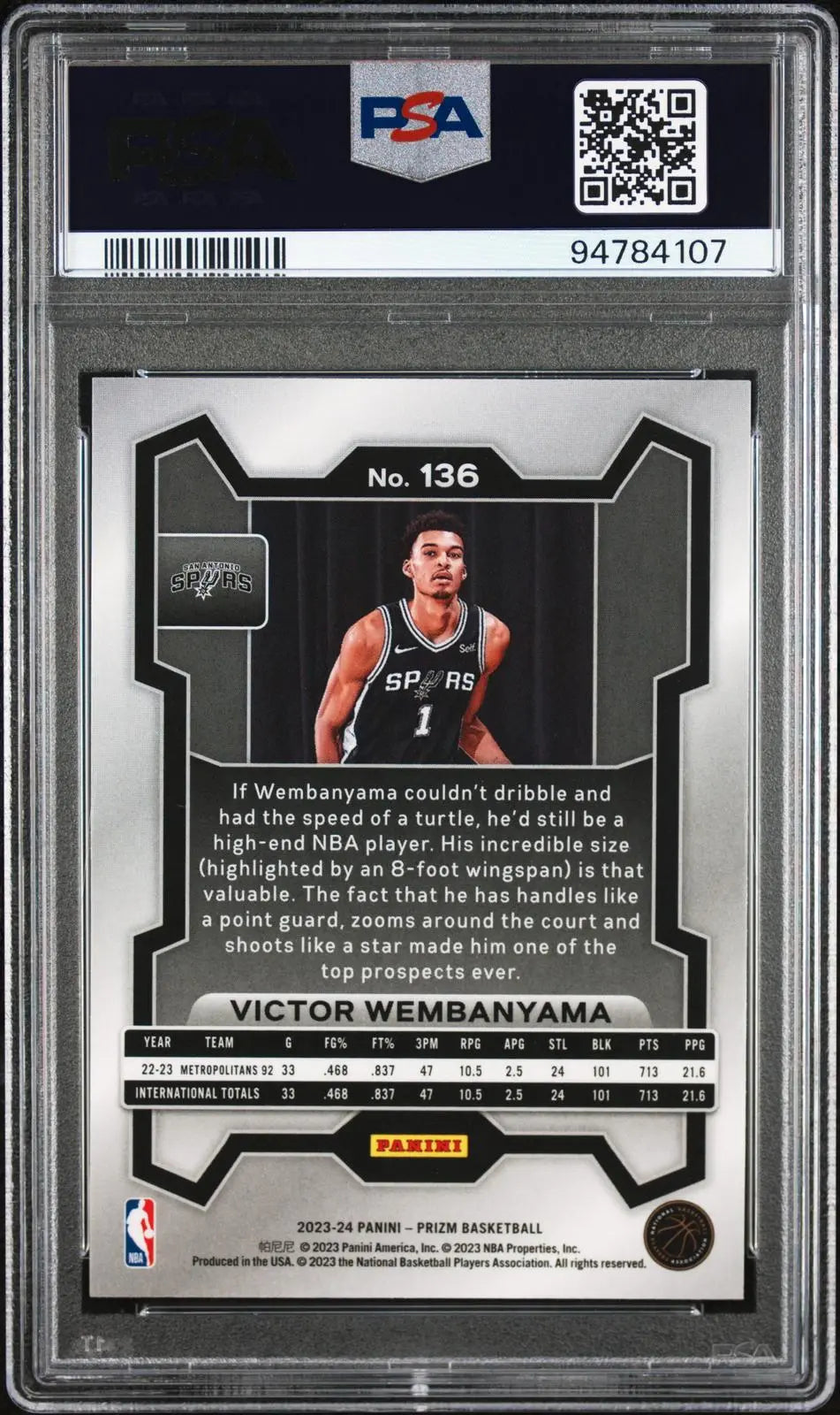 2023-24 Panini Prizm Basketball Rookie Victor Wembanyama RC PSA 10 