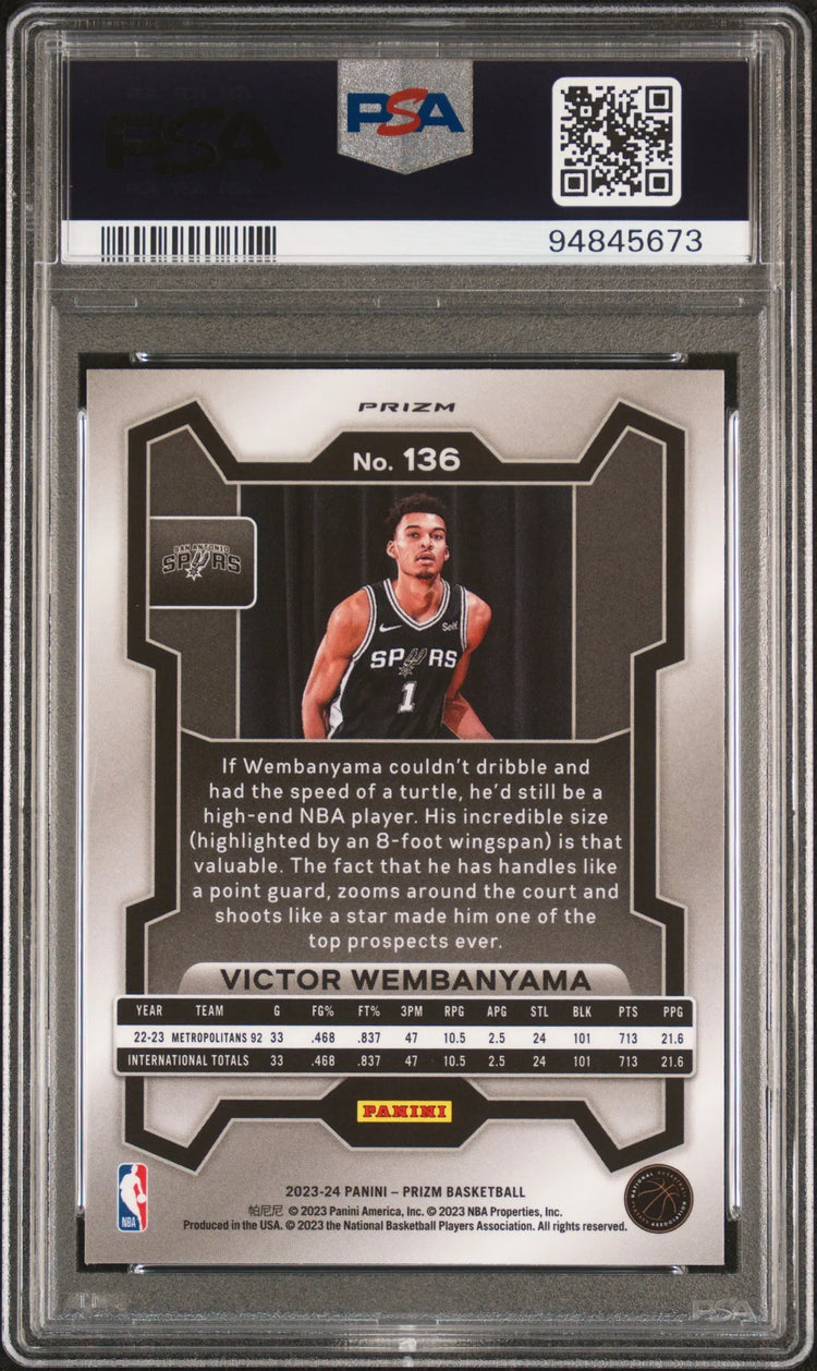 2023-24 Panini Prizm Basketball Victor Wembanyama Silver Prizm PSA 9