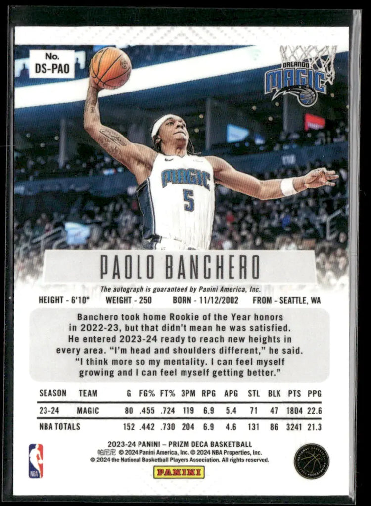 2023-24 Panini Prizm DECA Signatures Auto Paolo Banchero 
