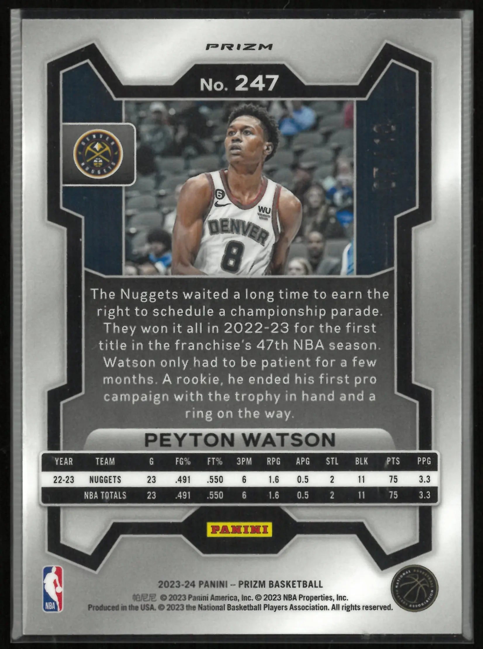 2023-24 Panini Prizm Peyton Watson Gold /10 
