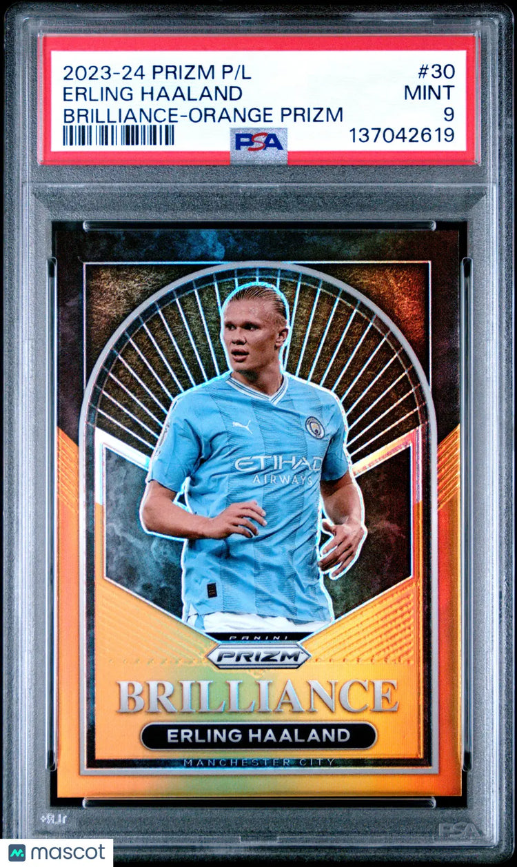 2023-24 Panini Prizm Premier League Brilliance Erling Haaland Orange PSA 9 /25 