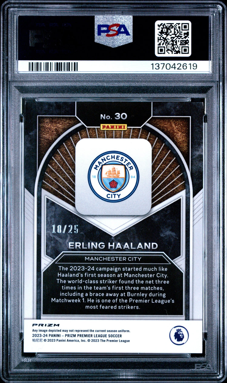 2023-24 Panini Prizm Premier League Brilliance Erling Haaland Orange PSA 9 /25 