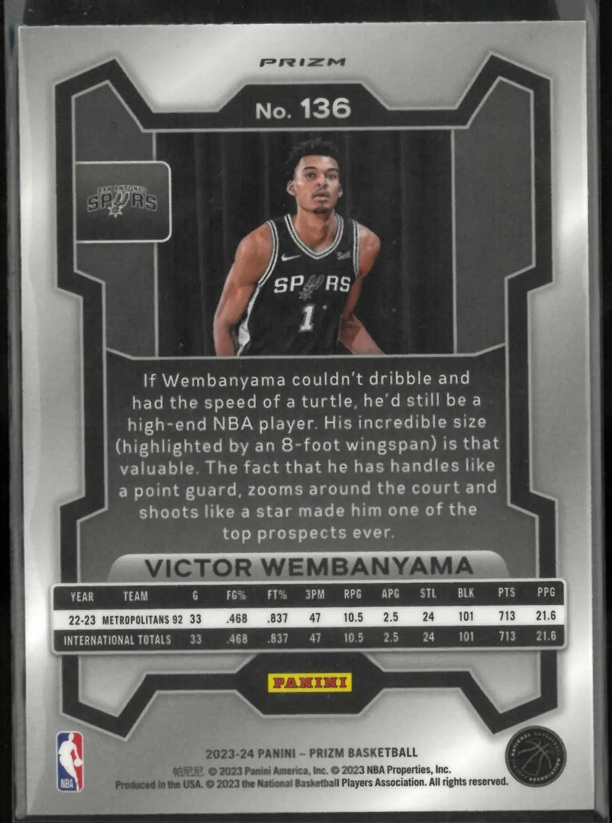 2023-24 Panini Prizm Rookie Victor Wembanyama Cracked Ice Prizm RC 