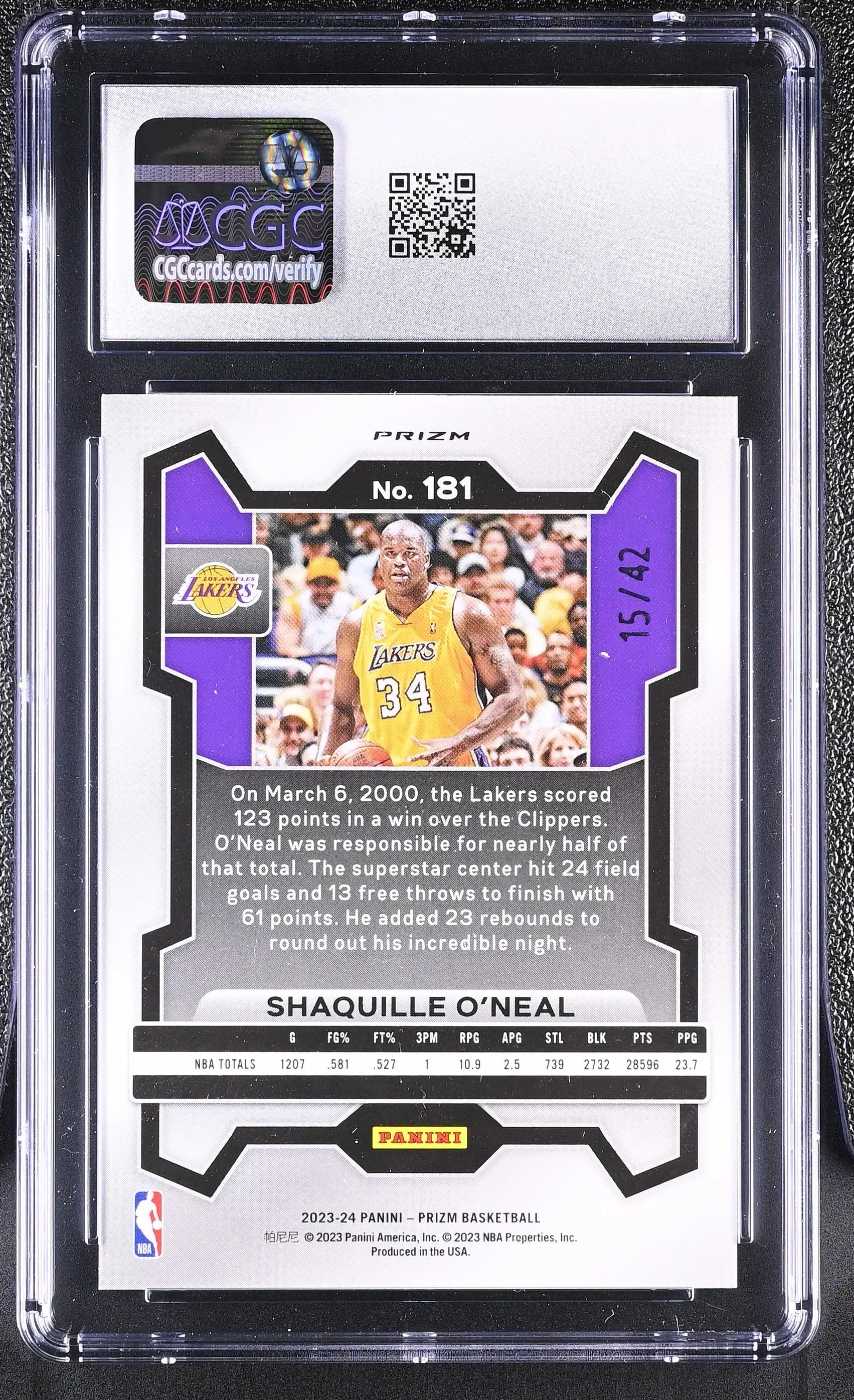 2023-24 Panini Prizm Shaquille O'Neal Pink Pulsar /42 CGC 9 