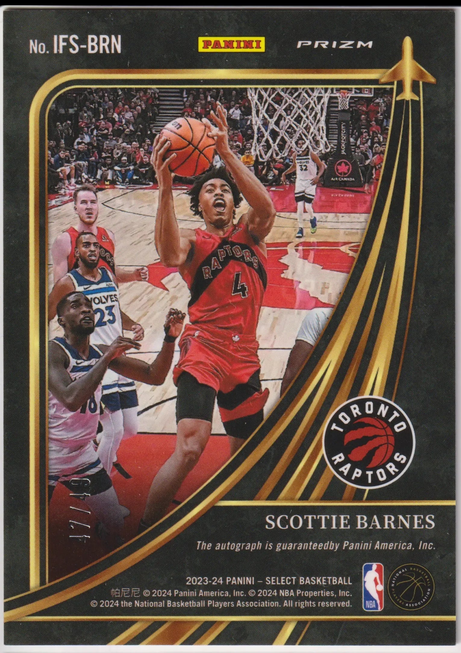 2023-24 Panini Select Autograph Scottie Barnes In Flight Auto Blue Prizm /49 