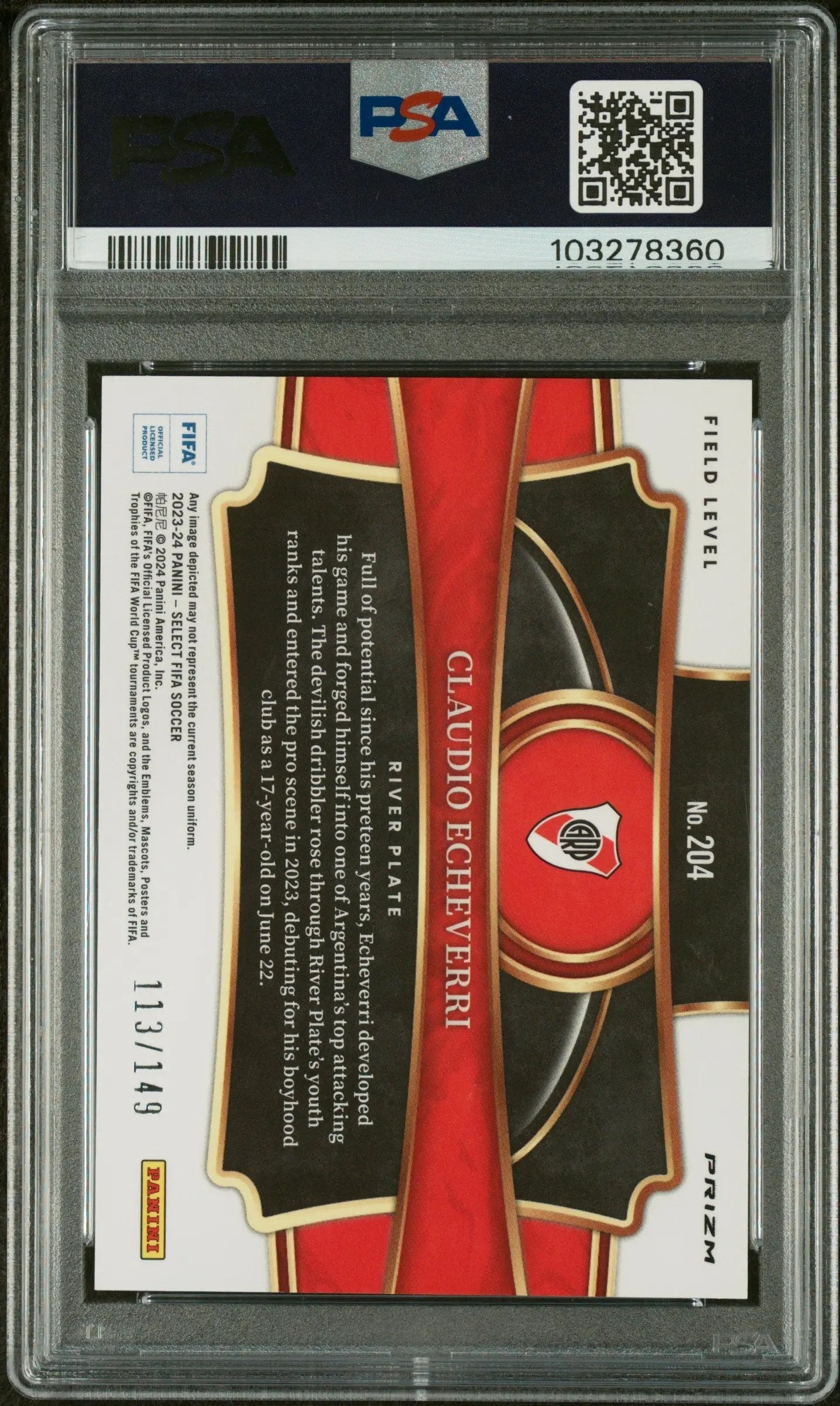 2023-24 Panini Select FIFA Claudio Echeverri RC Rookie Red Wave PSA 9 /149 